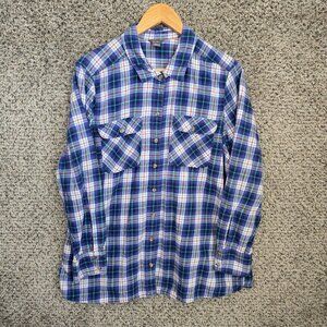 Eddie Bauer‎ Shirt Womens Plus 1X Blue Flannel Button Up Plaid Collared Casual